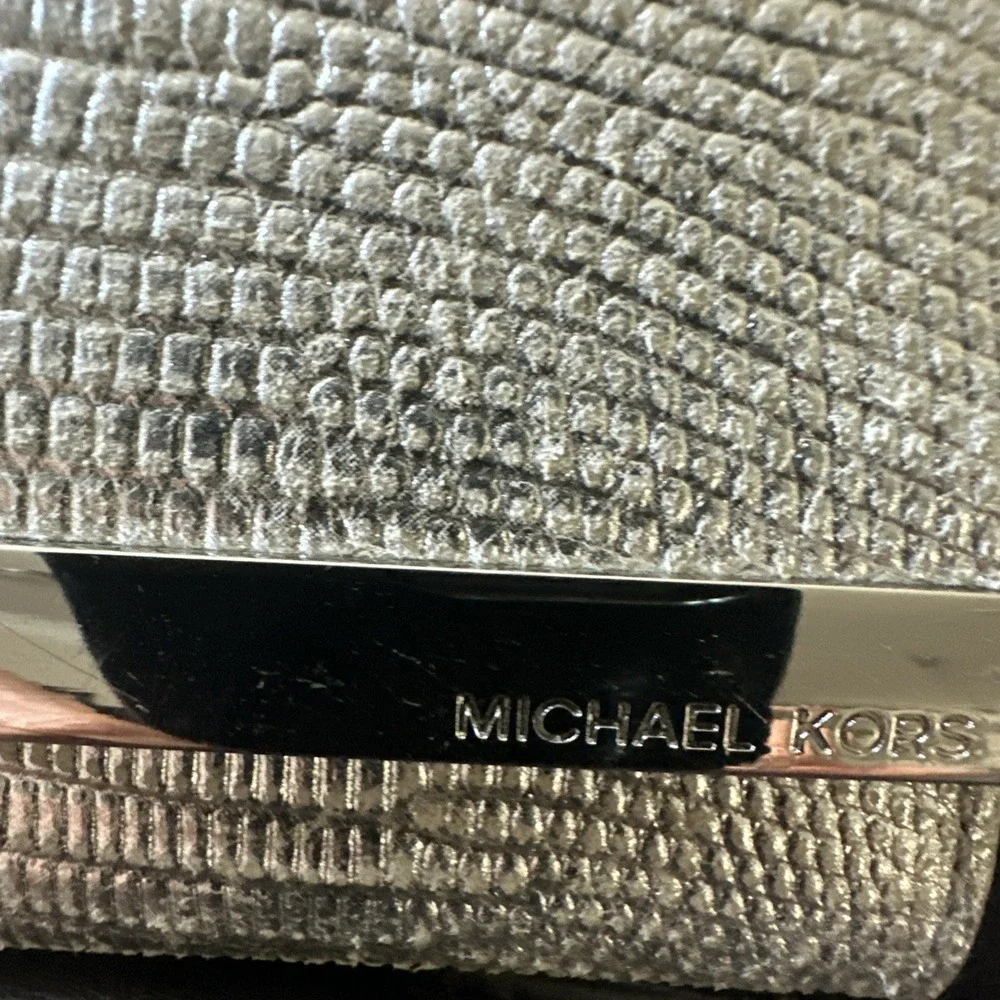 Michael Kors Tilda Flap Carryall Silver Python‎ Embossed Genuine Leather Wallet